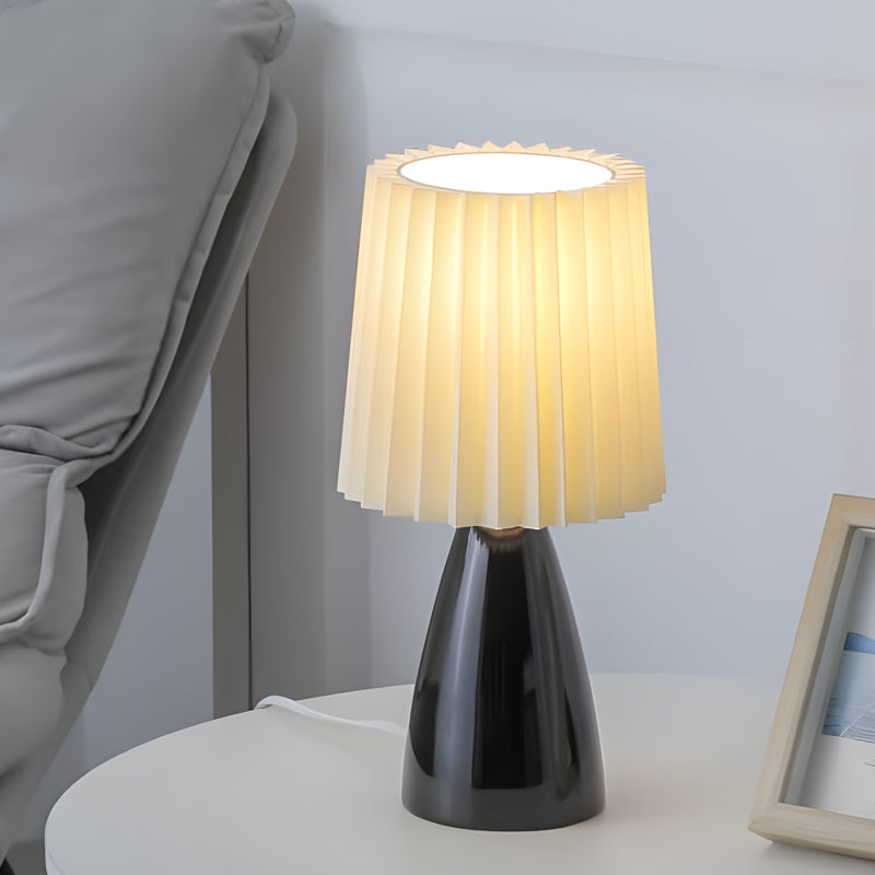 Lampe de Table en Tissu Plissé de 12'' avec Base en Verre et USB