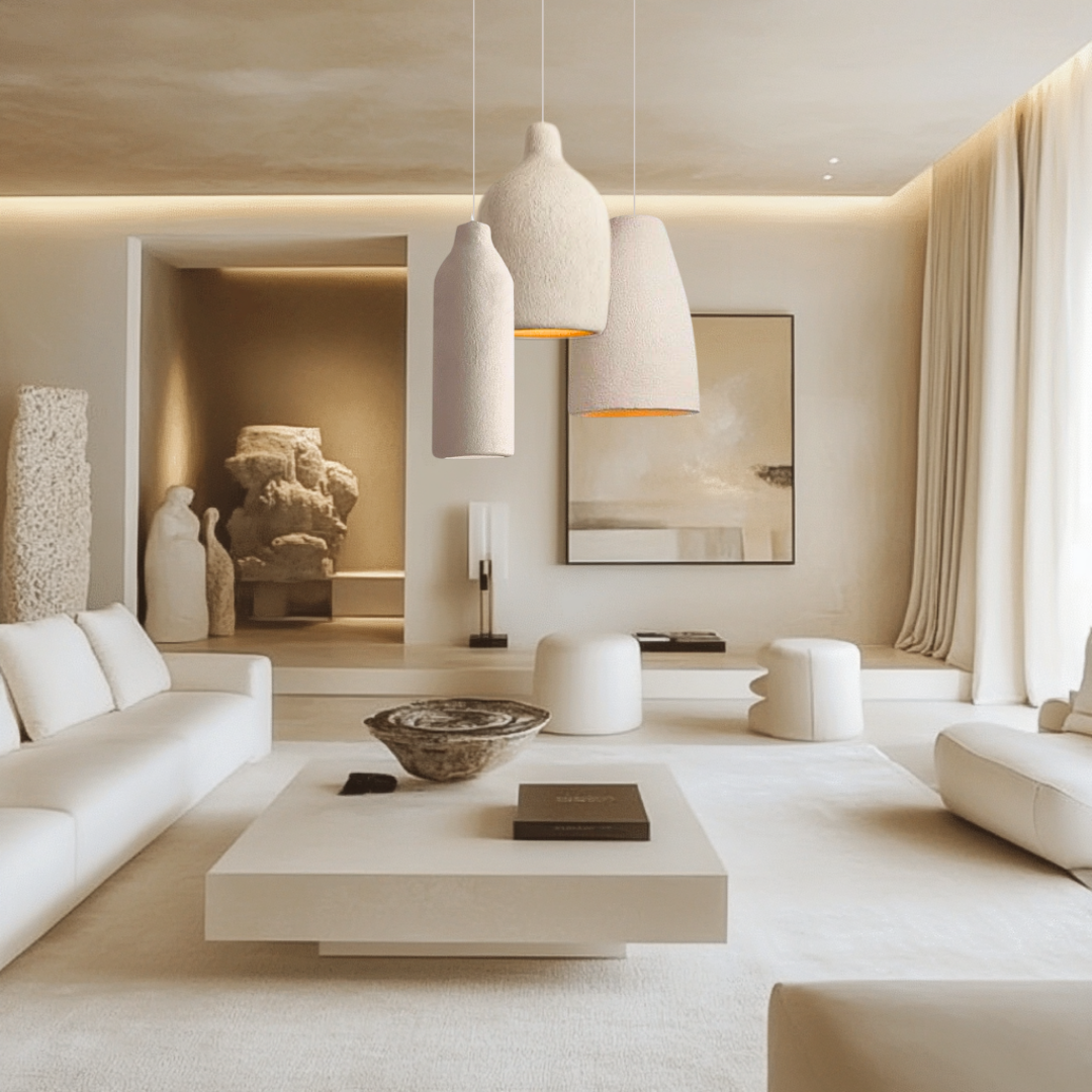 TERRALUNA | Suspension en Pierre de Ciment – LED Intégrée – Style Brut & Naturel – Design Minimaliste