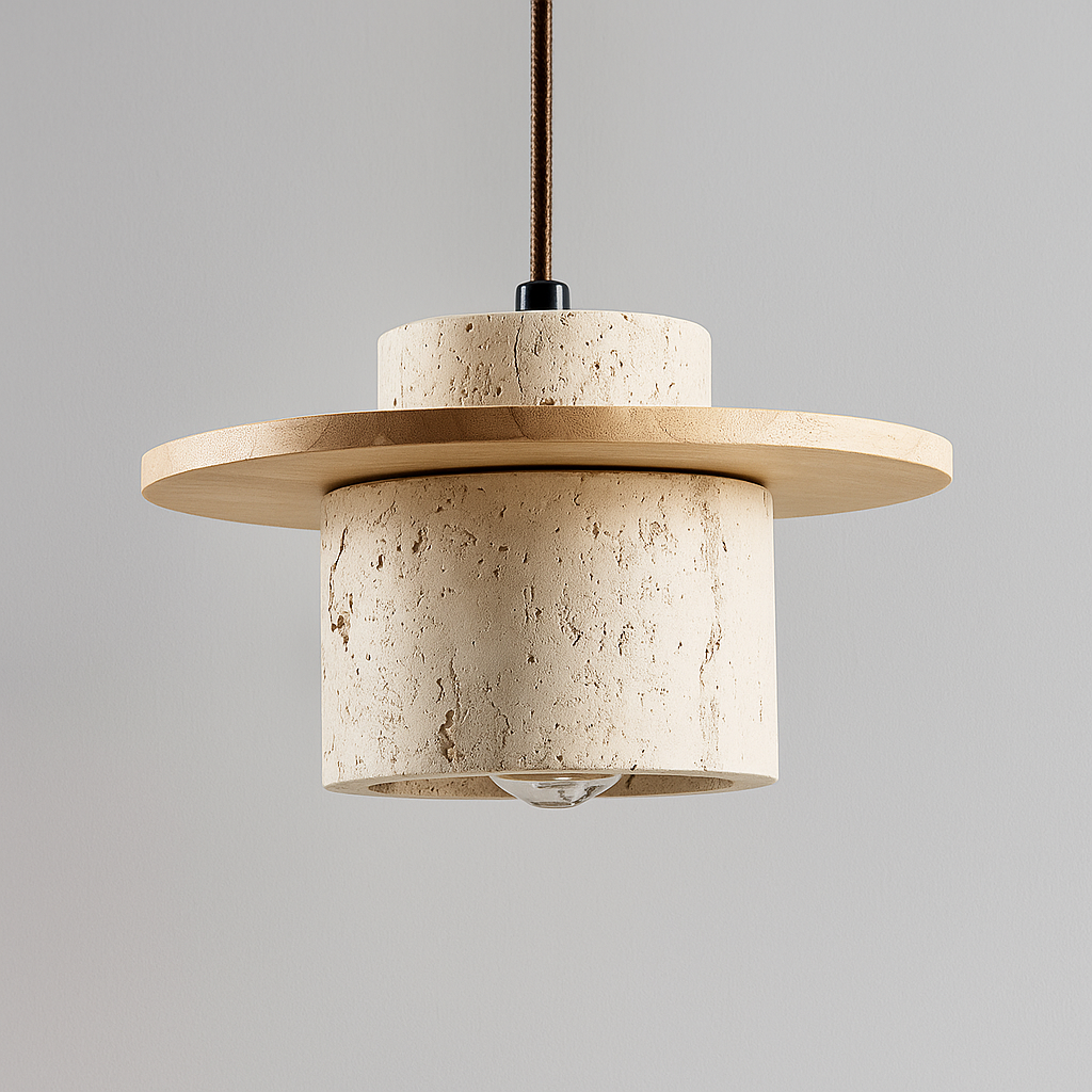 AetherNova | Suspension en Travertin & Bois – Design Rétro avec Câble Réglable