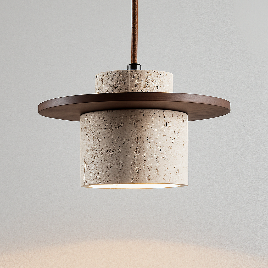 AetherNova | Suspension en Travertin & Bois – Design Rétro avec Câble Réglable