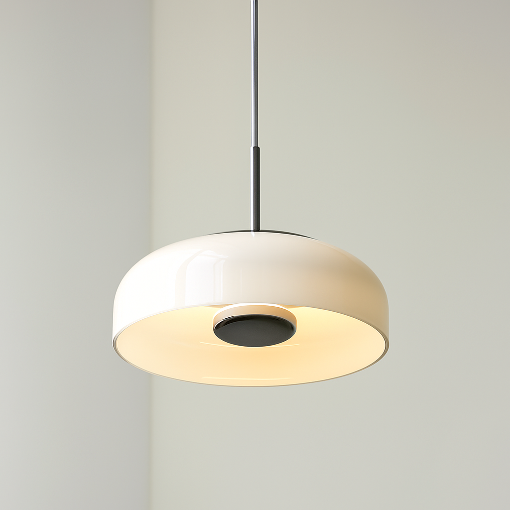 ORLUMA – Suspension Design Bauhaus | Verre Opalin & Chrome | LED Intégrée | Ø23 cm