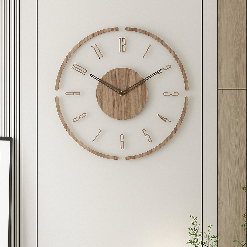 TimeWood – Horloge Murale en Bois Massif | Style Nordique | Silencieuse | 35,5 cm