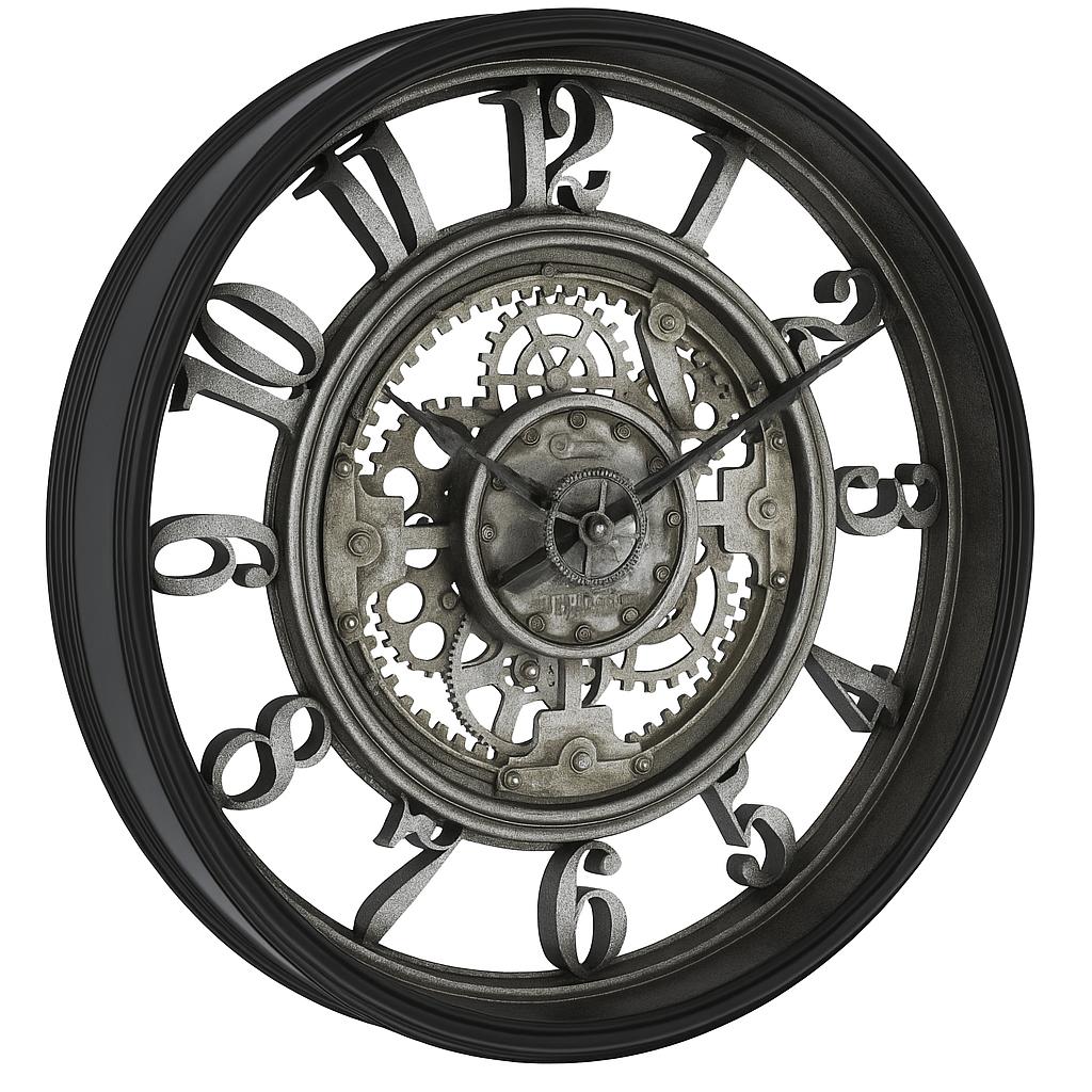 RusticGear – Grande Horloge Murale Industrielle | Métal Léger | 50 cm | Chiffres Arabes & Engrenages Mobiles