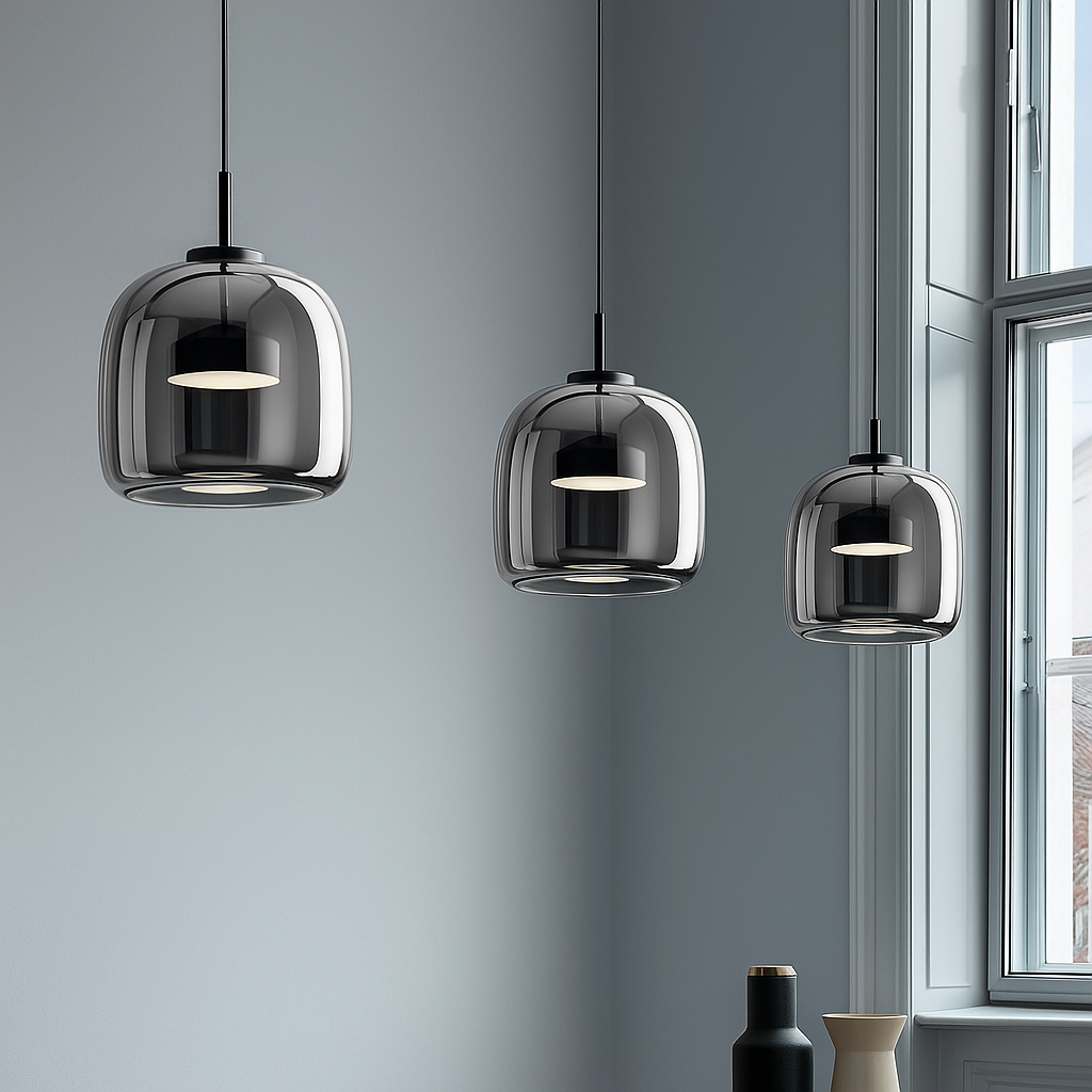 NORULA – Suspension Scandinave en Verre Transparent et Métal Noir – Douille E27