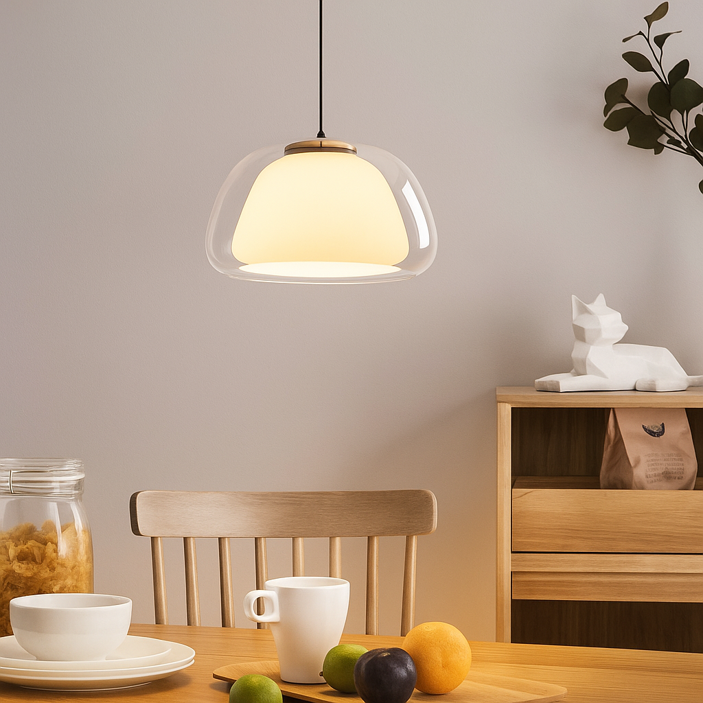 LUNARIA – Suspension en Verre Blanc Mat avec Diffuseur Intégré – Design Élégant avec Douille E27