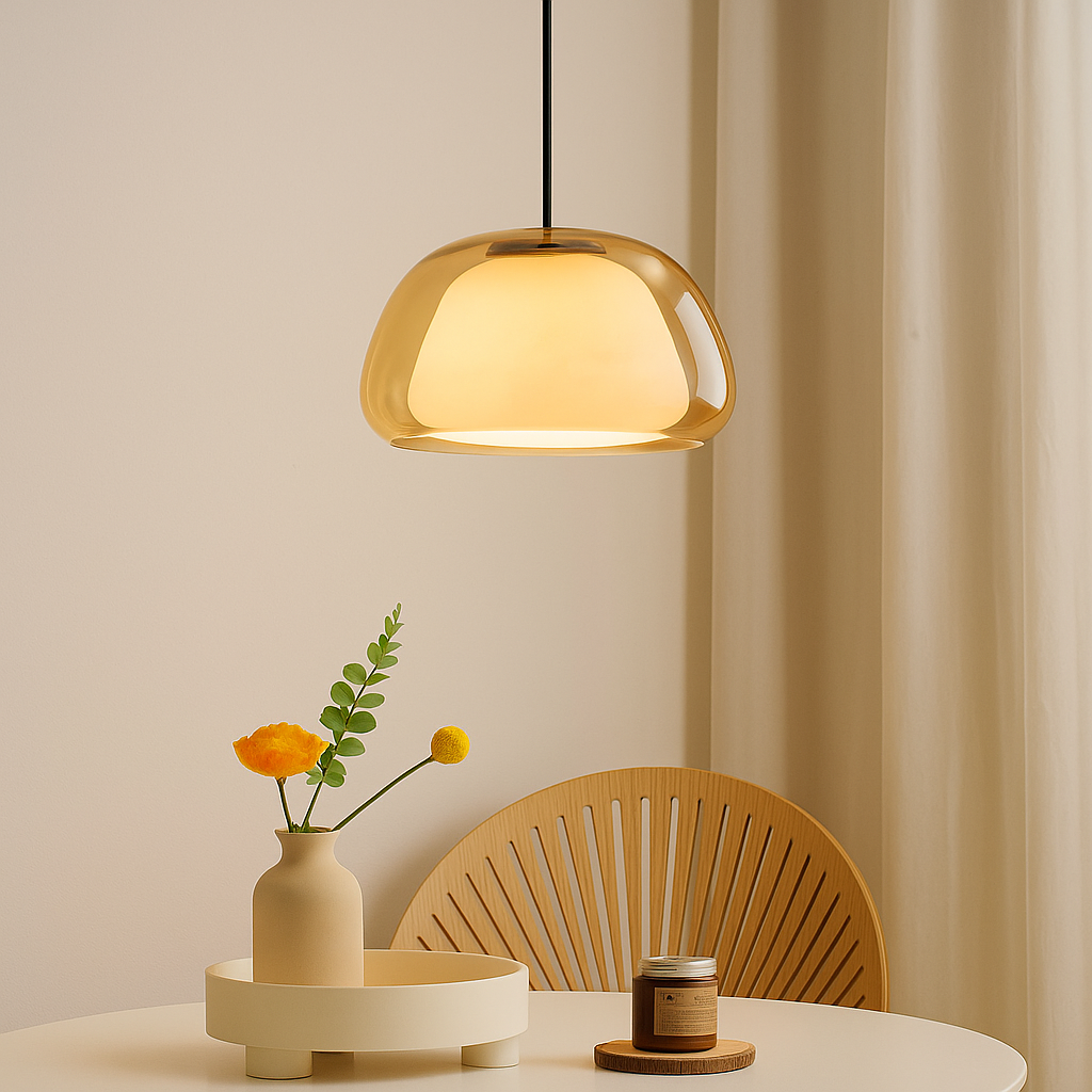 LUNARIA – Suspension en Verre Blanc Mat avec Diffuseur Intégré – Design Élégant avec Douille E27