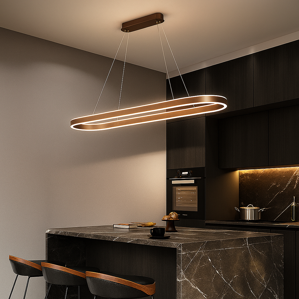 AURELIA – Lustre de Cuisine Rose Gold avec Éclairage LED – Suspension Design pour Îlot ou Table