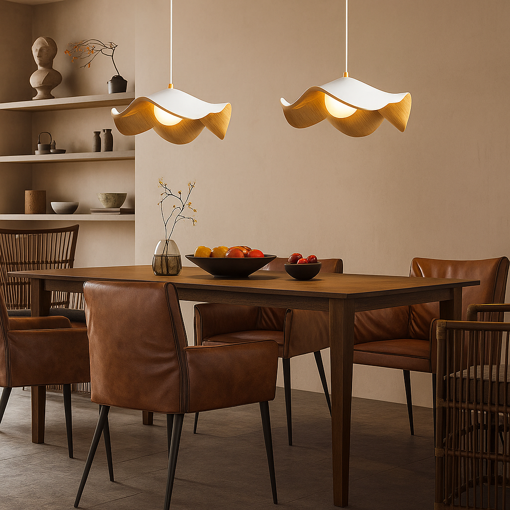 ElementBois – Suspension en Résine & Métal – Plafonnier Design Lotus Naturel