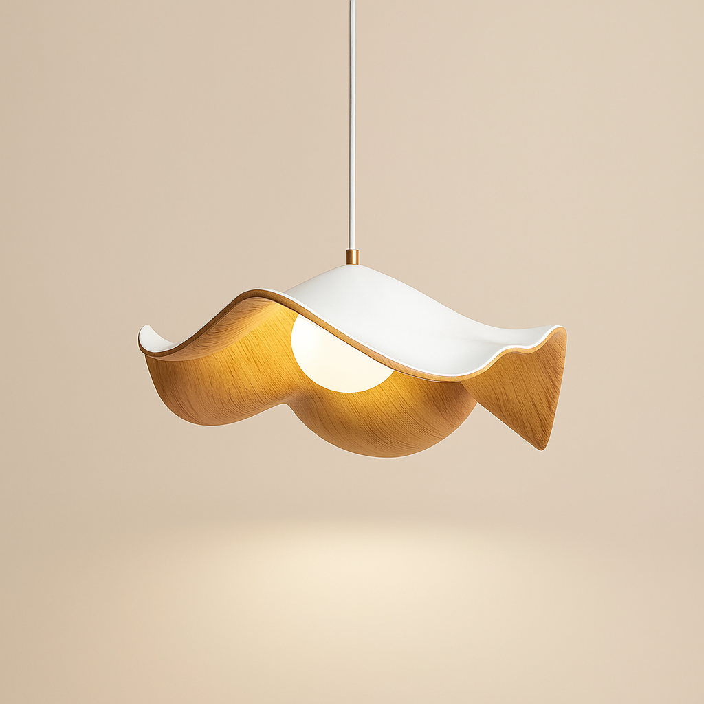 ElementBois – Suspension en Résine & Métal – Plafonnier Design Lotus Naturel