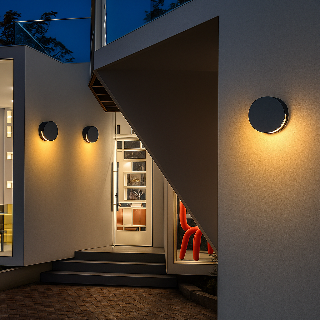 CIRVIA – Applique Murale LED Ronde Extérieure – IP65 – Métal & Verre – Lumière Chaude