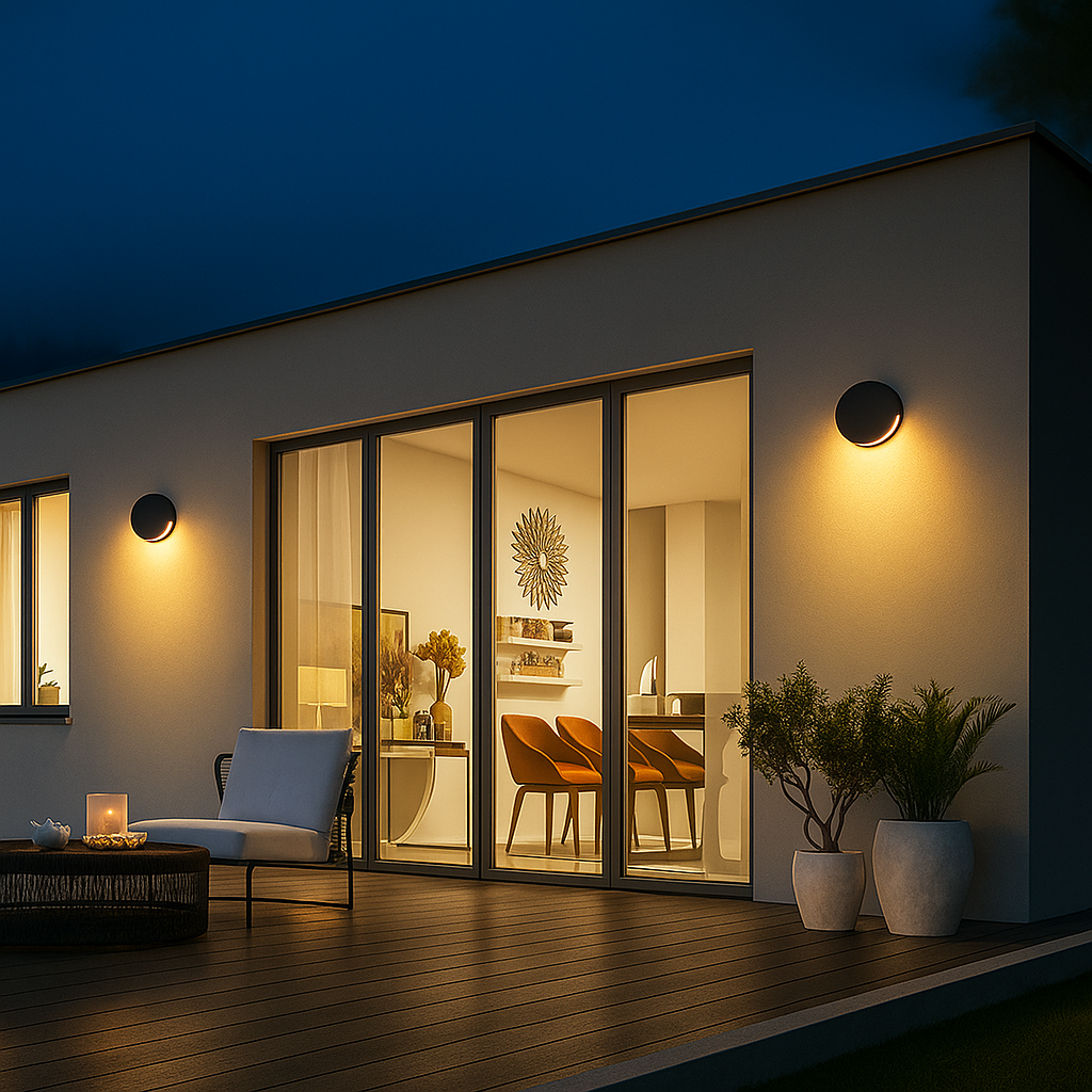 CIRVIA – Applique Murale LED Ronde Extérieure – IP65 – Métal & Verre – Lumière Chaude