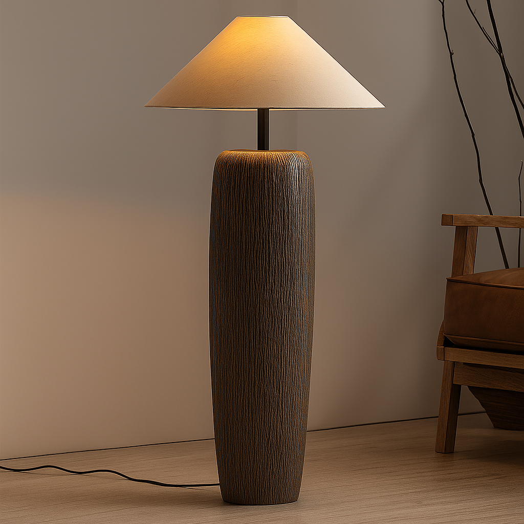 Garí Stamme – Lampadaire Japandi en Bois Massif & Lin – Design Minimaliste – 2 Tailles Disponibles