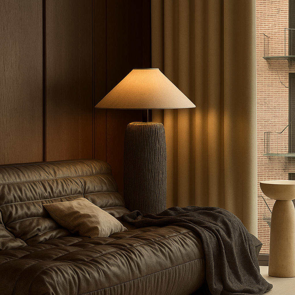 Garí Stamme – Lampadaire Japandi en Bois Massif & Lin – Design Minimaliste – 2 Tailles Disponibles