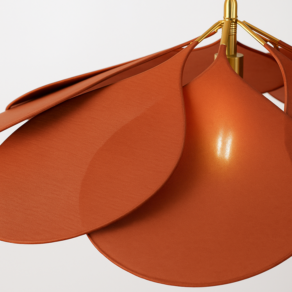 Fleur Feuilles | Suspension en rotin, métal et tissu – Design floral – Éclairage naturel et décoratif