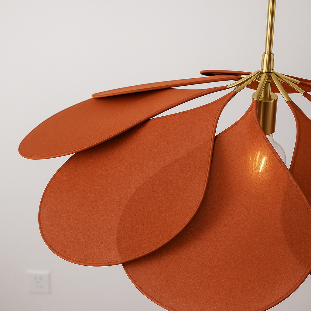 Fleur Feuilles | Suspension en rotin, métal et tissu – Design floral – Éclairage naturel et décoratif