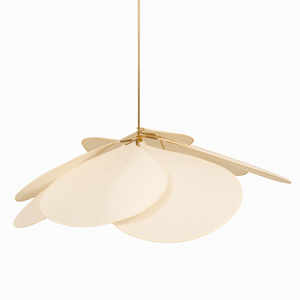 Fleur Feuilles | Suspension en rotin, métal et tissu – Design floral – Éclairage naturel et décoratif