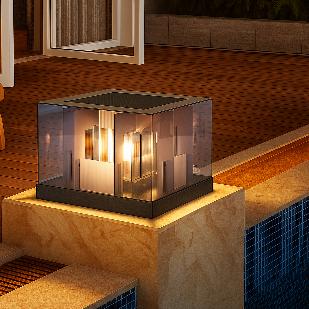 LumaBloc | Lampe Solaire sur Socle – IP65 – Élégante & Résistante aux Intempéries – LED E27