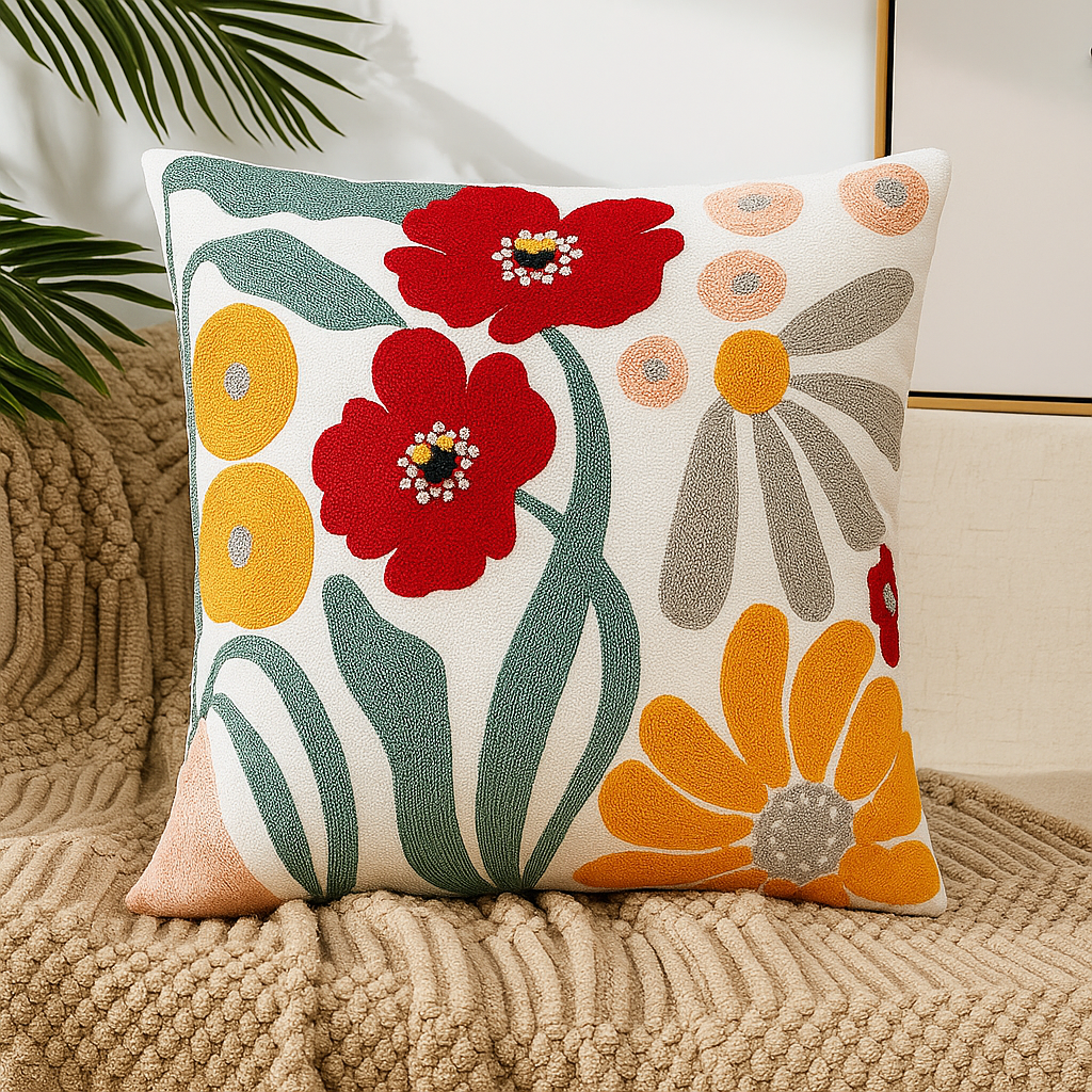 Fleuriva – Housse de Coussin à Motif Fleuri | 45x45 cm | Déhoussable & Lavable