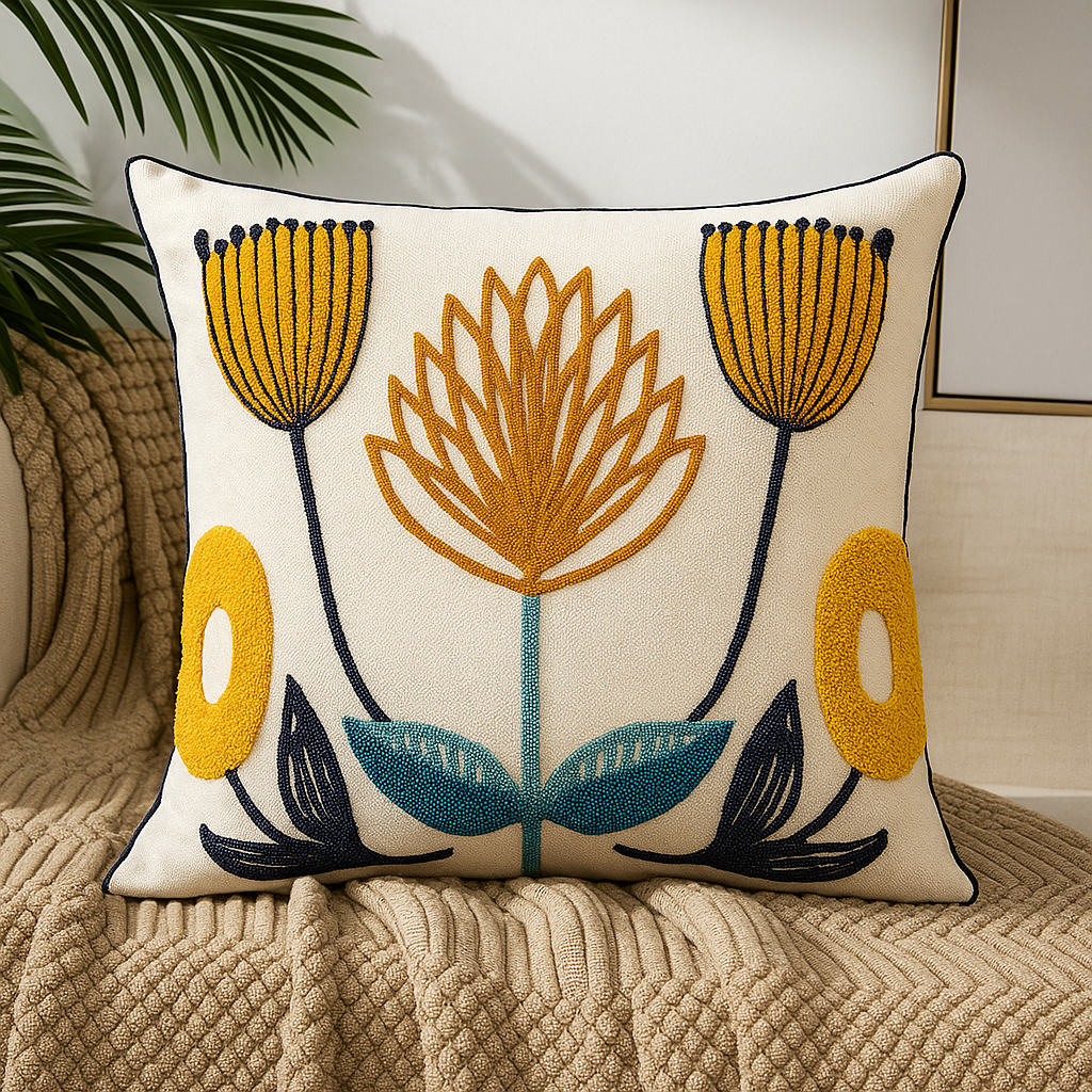 Fleuriva – Housse de Coussin à Motif Fleuri | 45x45 cm | Déhoussable & Lavable