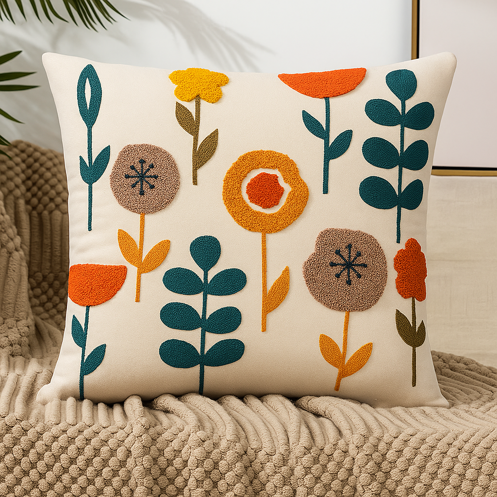 Fleuriva – Housse de Coussin à Motif Fleuri | 45x45 cm | Déhoussable & Lavable