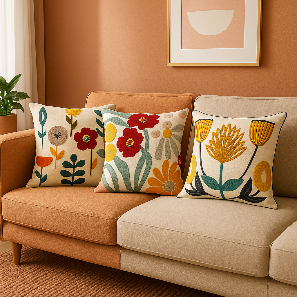 Fleuriva – Housse de Coussin à Motif Fleuri | 45x45 cm | Déhoussable & Lavable
