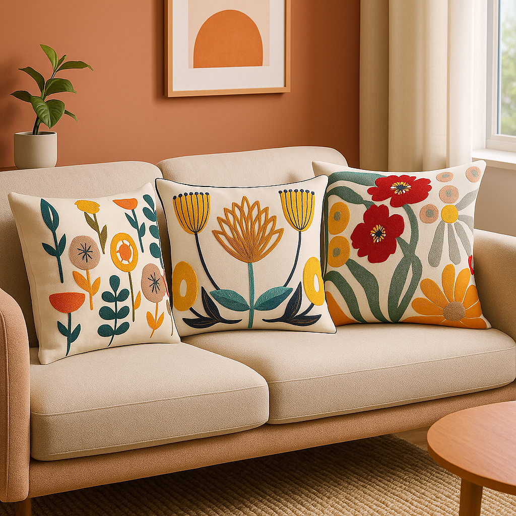 Fleuriva – Housse de Coussin à Motif Fleuri | 45x45 cm | Déhoussable & Lavable