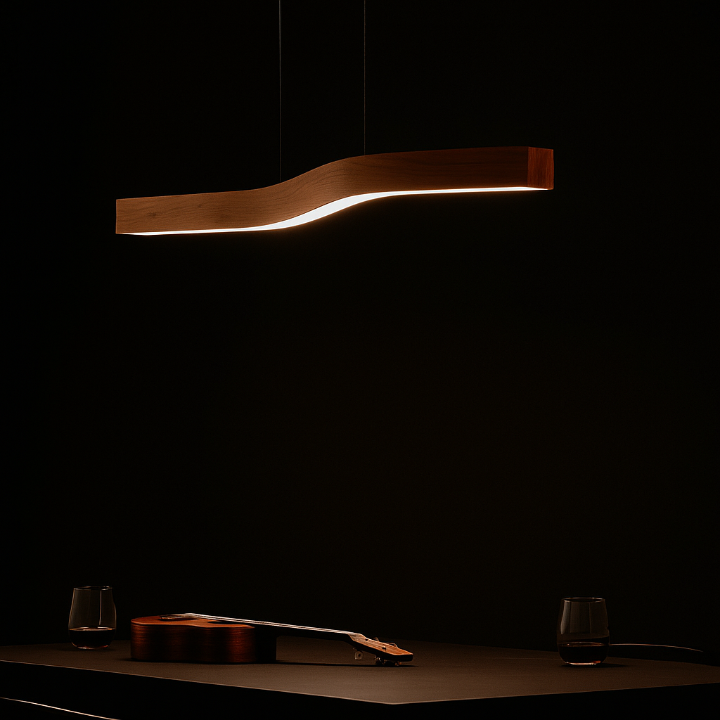 Noyara – Suspension en Bois Foncé Style Japandi | LED Intégrée | 100–120 cm