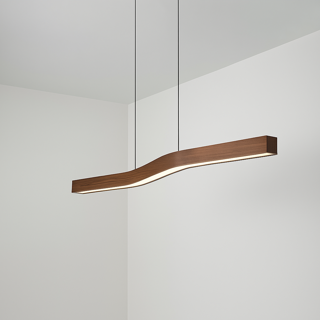 Noyara – Suspension en Bois Foncé Style Japandi | LED Intégrée | 100–120 cm