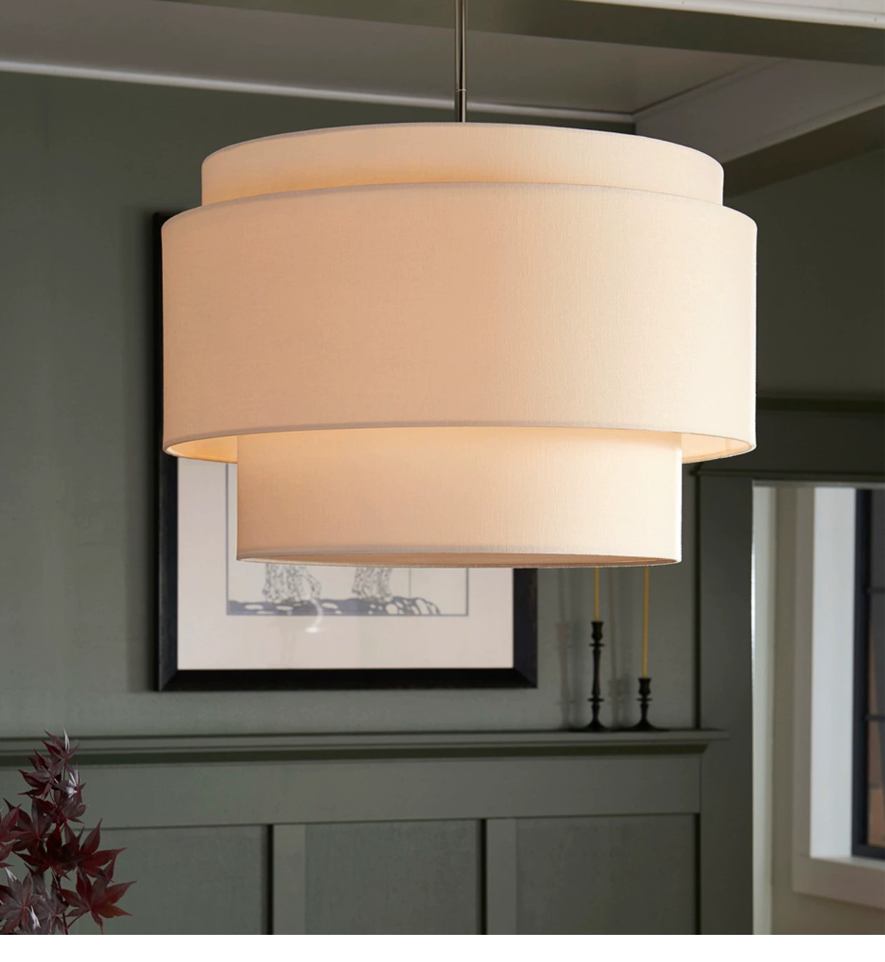BeigeDrum | Abat-jour en Lin Beige Élégant – Suspension à Couches Style Bauhaus