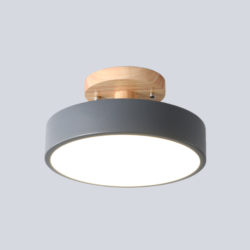 Plafonnier LED Tambour Scandinave avec Bois