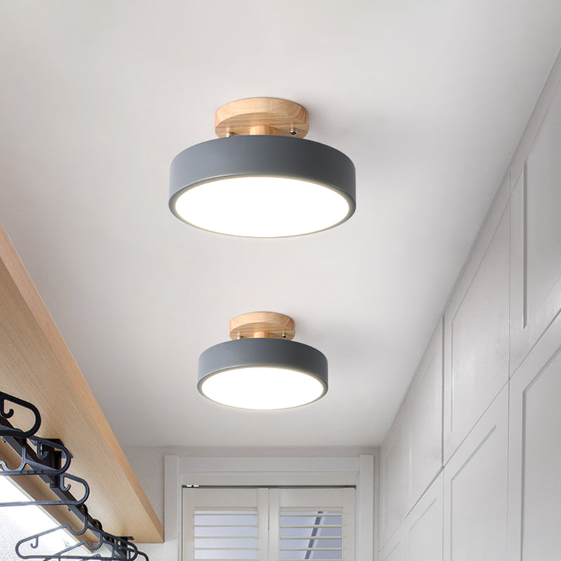 Plafonnier LED Tambour Scandinave avec Bois