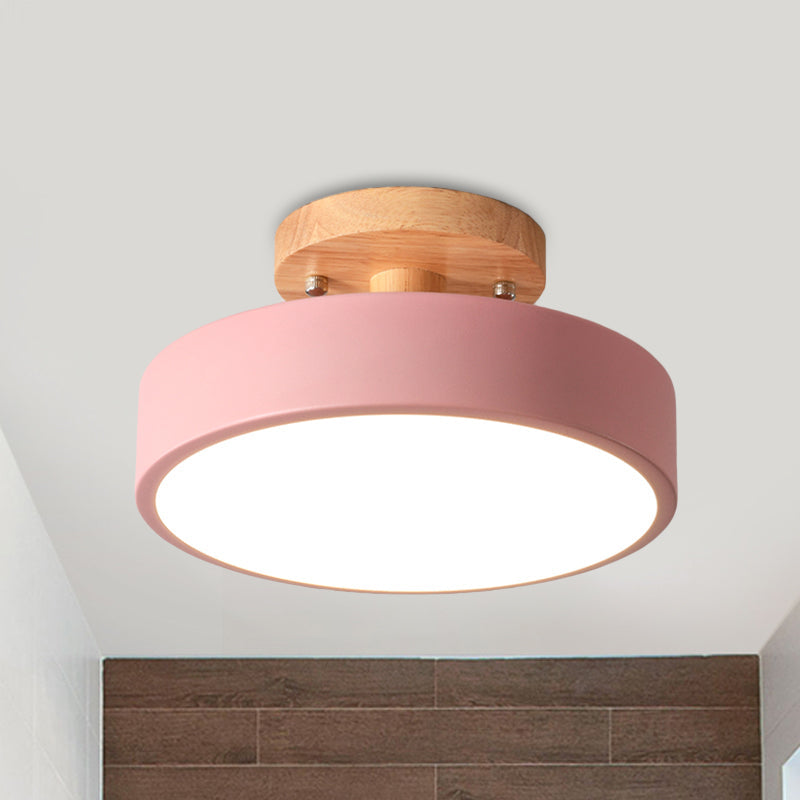 Plafonnier LED Tambour Scandinave avec Bois