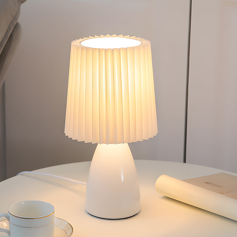 Lampe de Table en Tissu Plissé de 12'' avec Base en Verre et USB