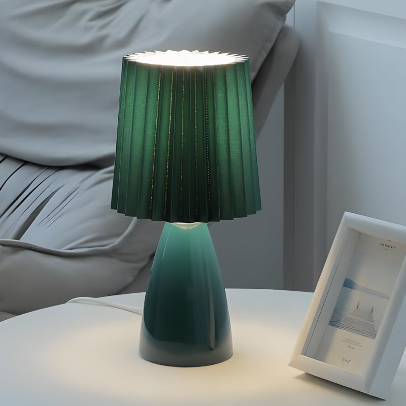 Lampe de Table en Tissu Plissé de 12'' avec Base en Verre et USB