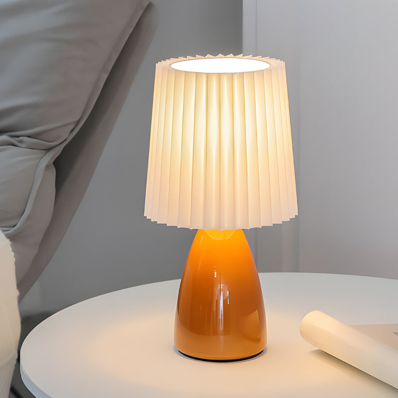 Lampe de Table en Tissu Plissé de 12'' avec Base en Verre et USB