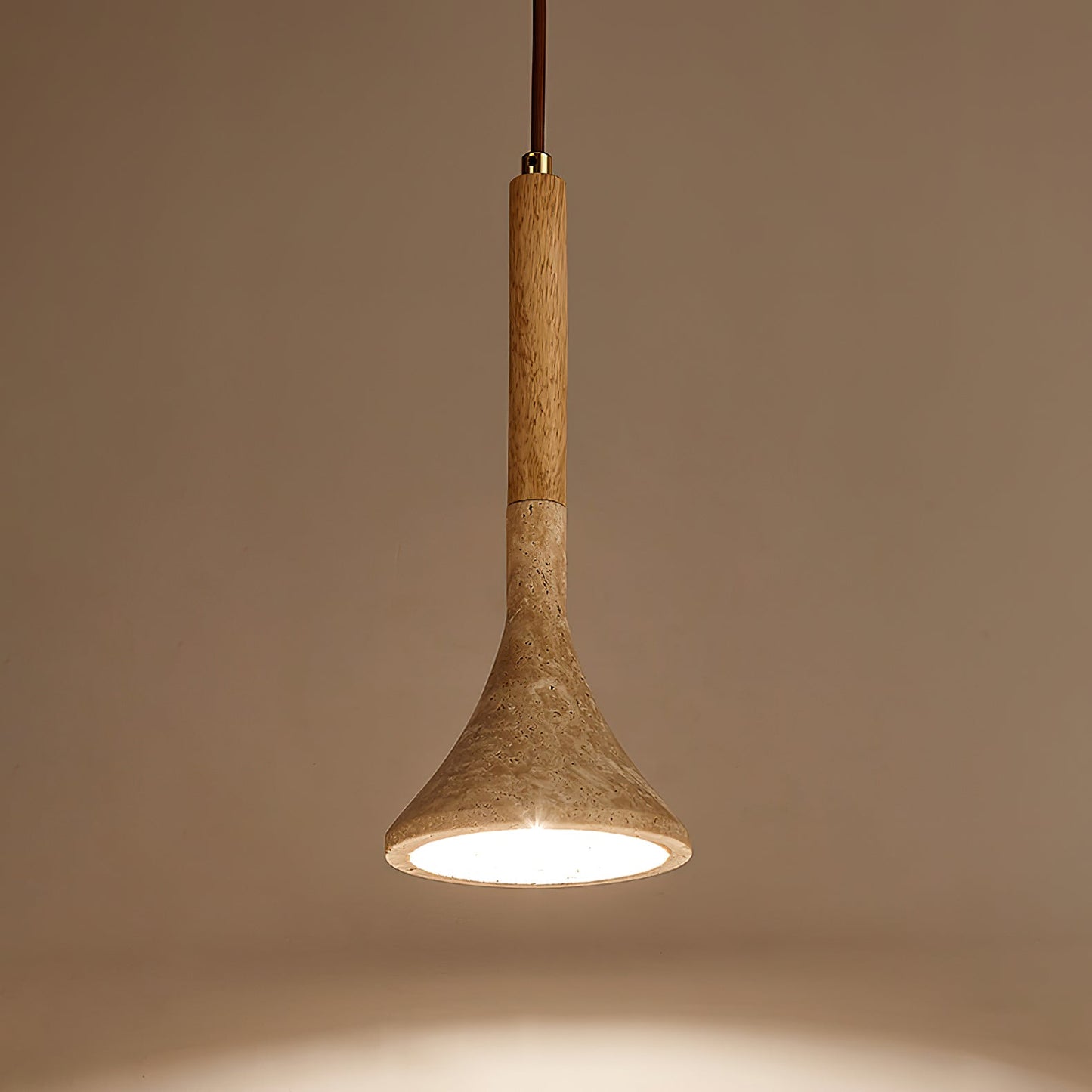SerenoTrav | Suspension en Travertin Naturel – Design Minimaliste – Finition Bois & Pierre