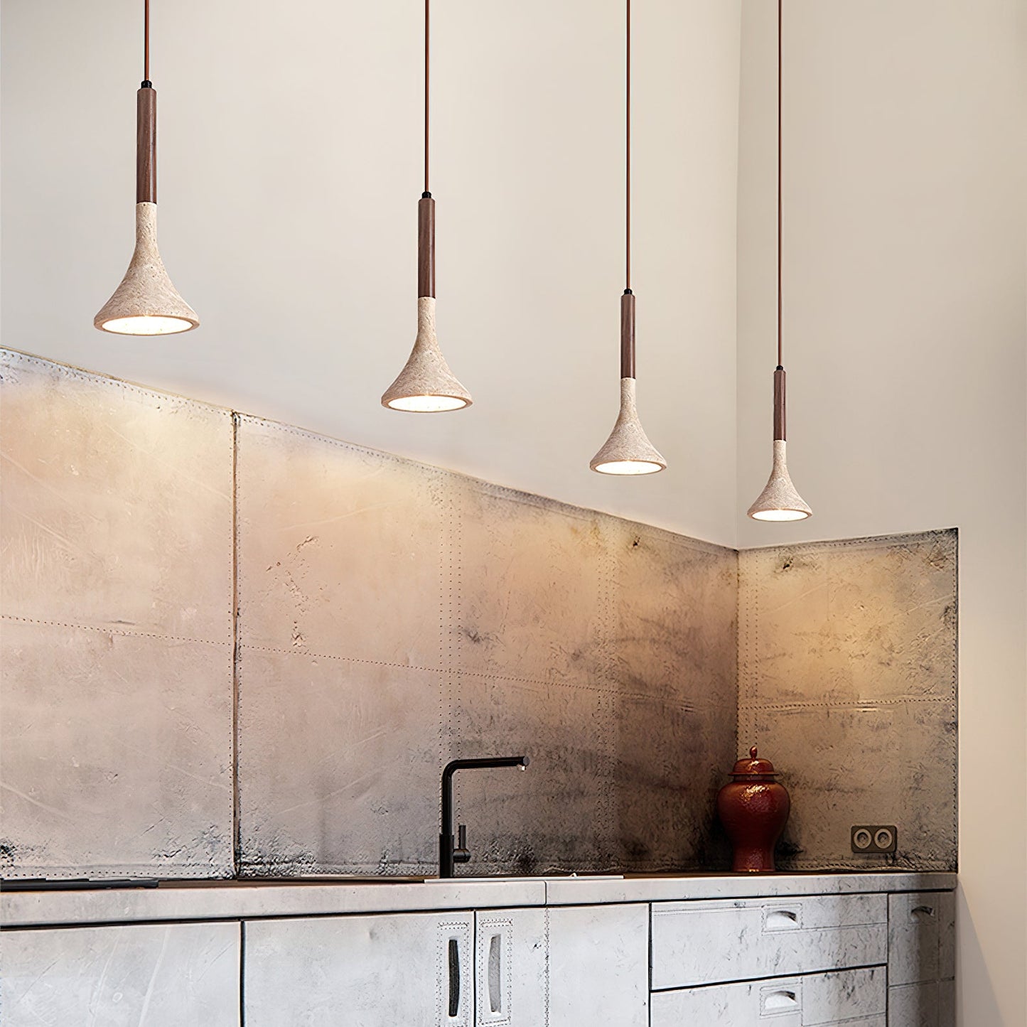 SerenoTrav | Suspension en Travertin Naturel – Design Minimaliste – Finition Bois & Pierre
