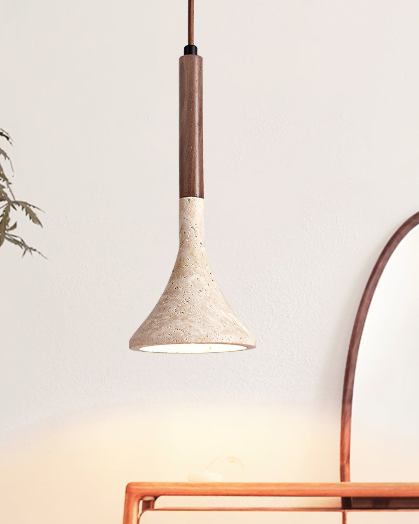 SerenoTrav | Suspension en Travertin Naturel – Design Minimaliste – Finition Bois & Pierre