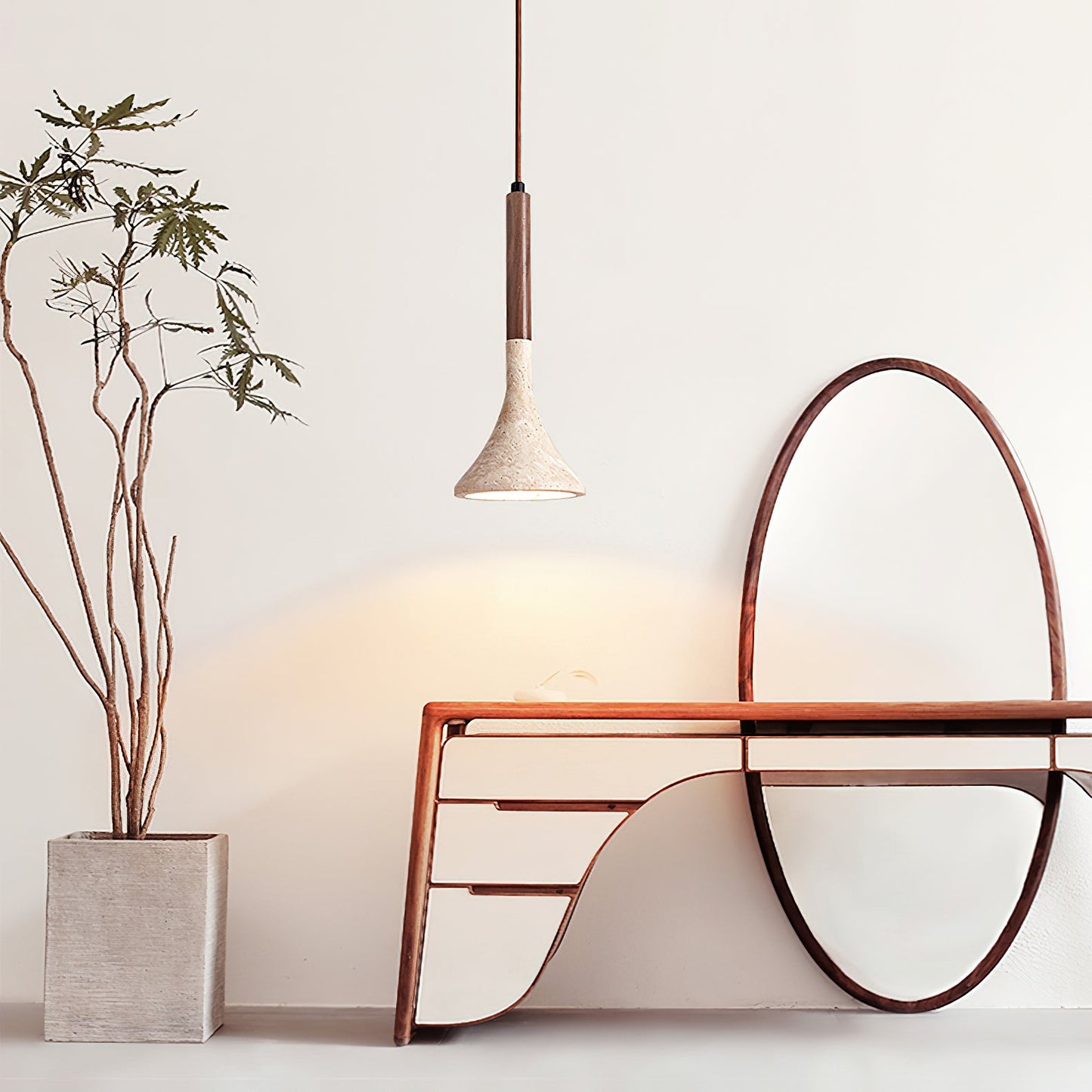 SerenoTrav | Suspension en Travertin Naturel – Design Minimaliste – Finition Bois & Pierre