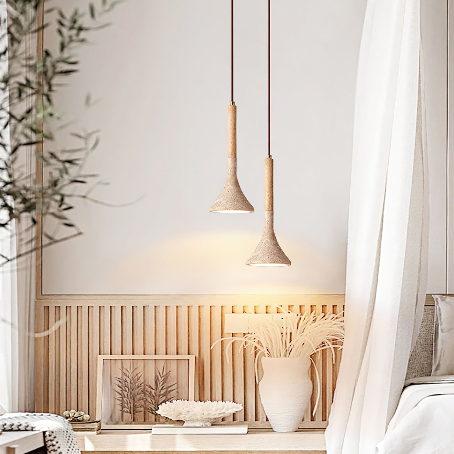 SerenoTrav | Suspension en Travertin Naturel – Design Minimaliste – Finition Bois & Pierre