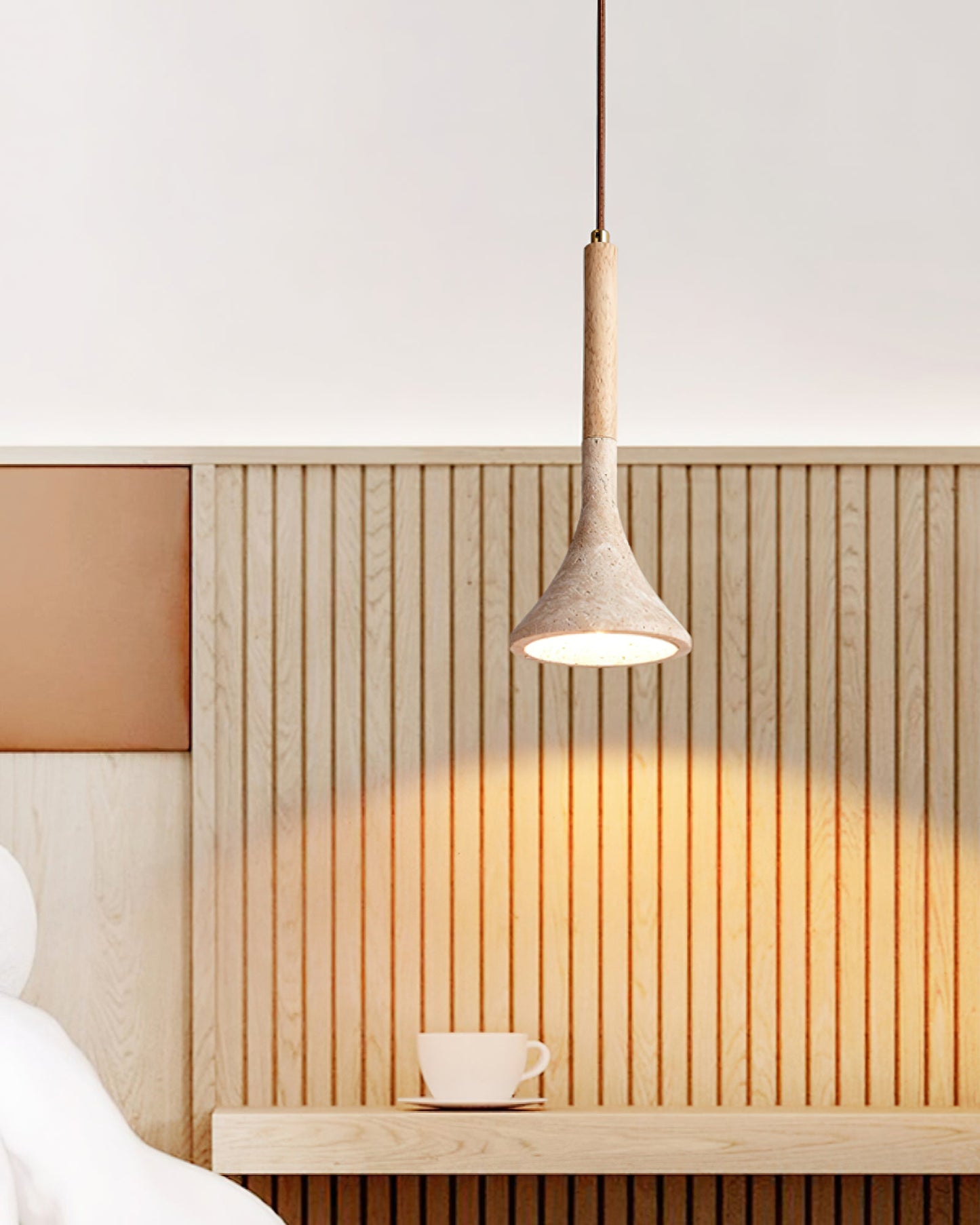 SerenoTrav | Suspension en Travertin Naturel – Design Minimaliste – Finition Bois & Pierre