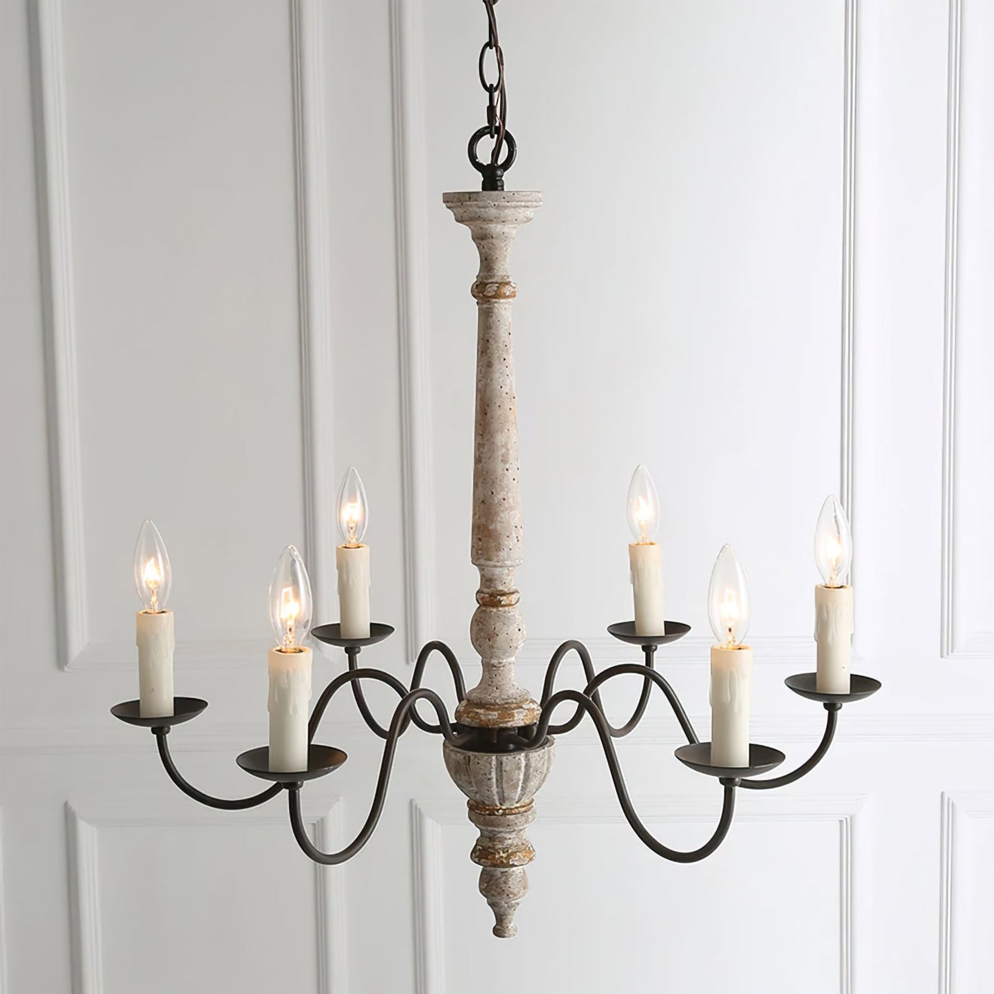 AvignonLustre – Lustre Rustique en Bois & Métal | 6 Ampoules Style Bougie