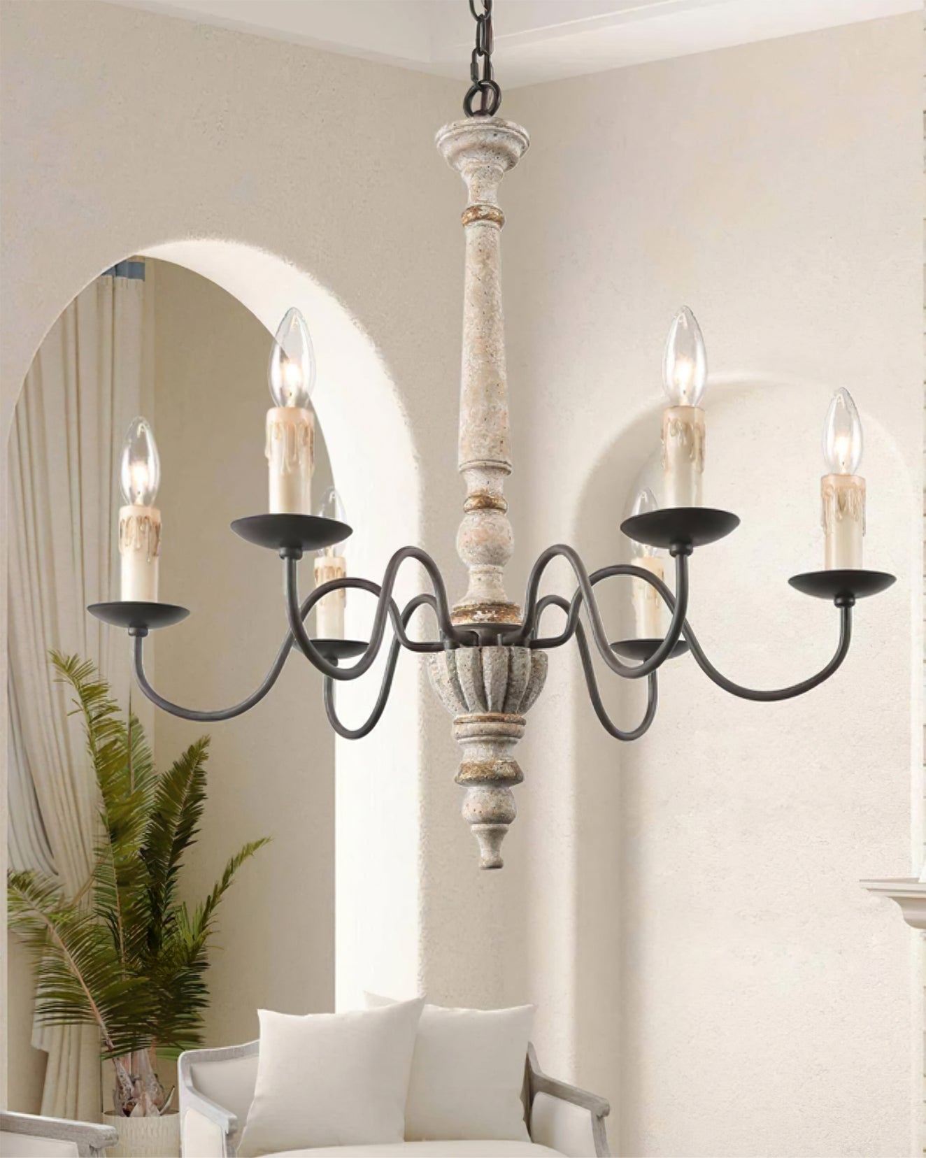 AvignonLustre – Lustre Rustique en Bois & Métal | 6 Ampoules Style Bougie