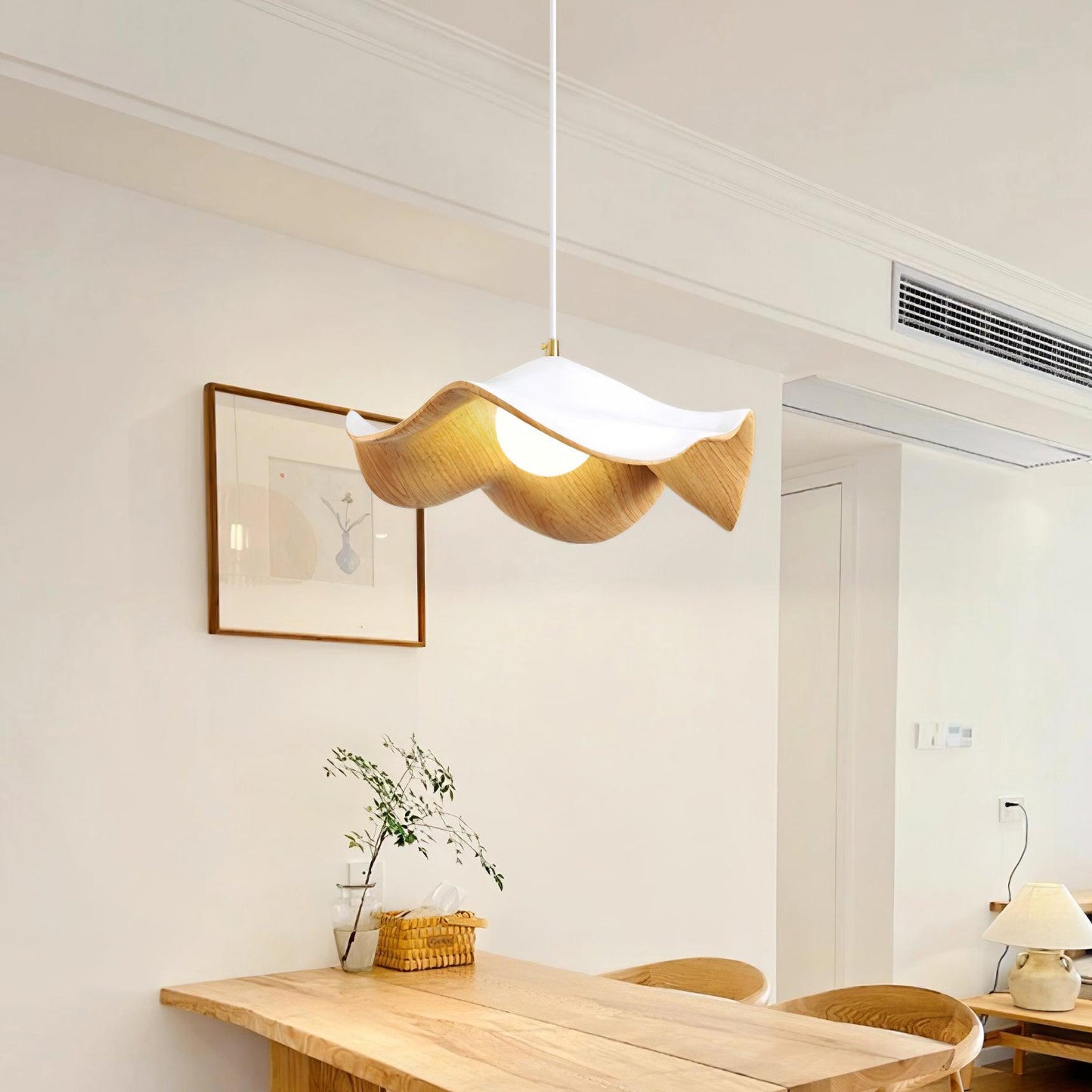 ElementBois – Suspension en Résine & Métal – Plafonnier Design Lotus Naturel