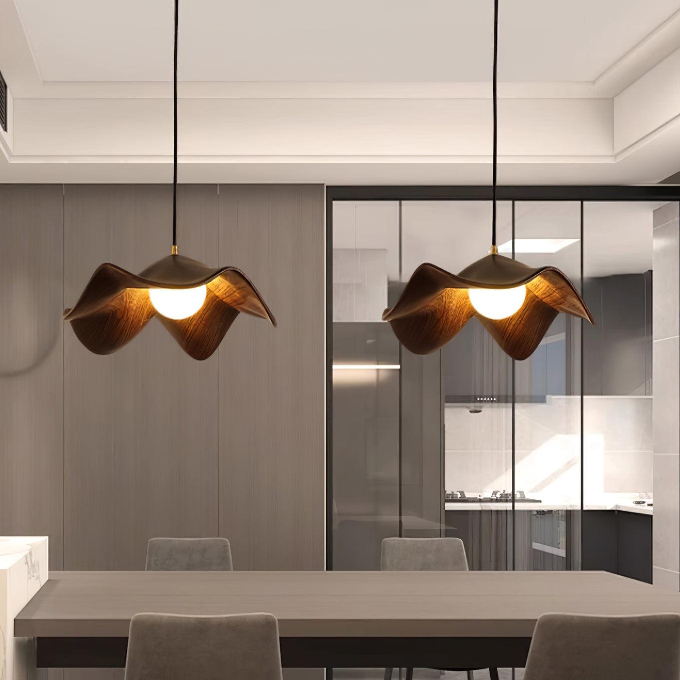 ElementBois – Suspension en Résine & Métal – Plafonnier Design Lotus Naturel
