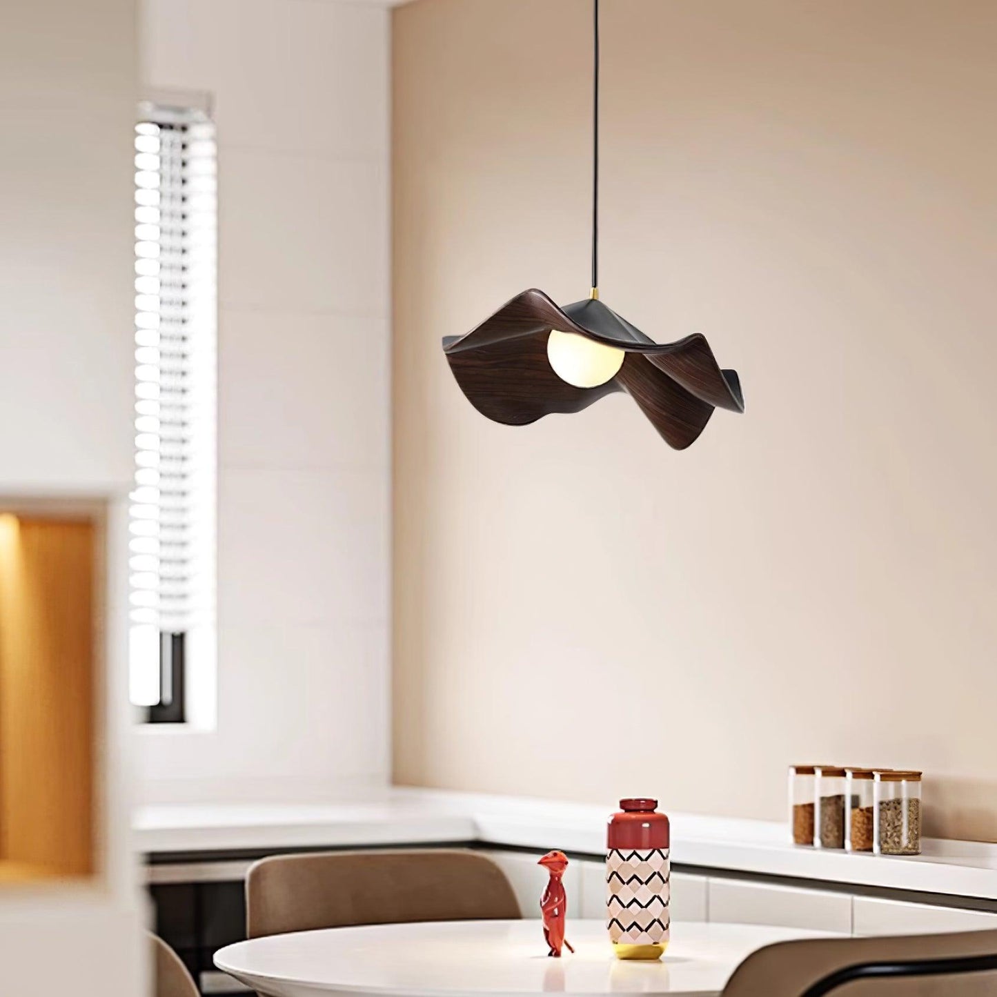 ElementBois – Suspension en Résine & Métal – Plafonnier Design Lotus Naturel