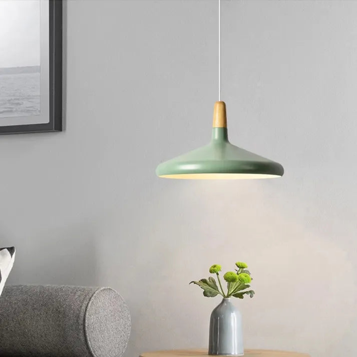Lampe Suspendue en Aluminium et Bois - Luminaire Suspendu Conique de 18 cm pour Salle à Manger avec Finitions Colorées 11