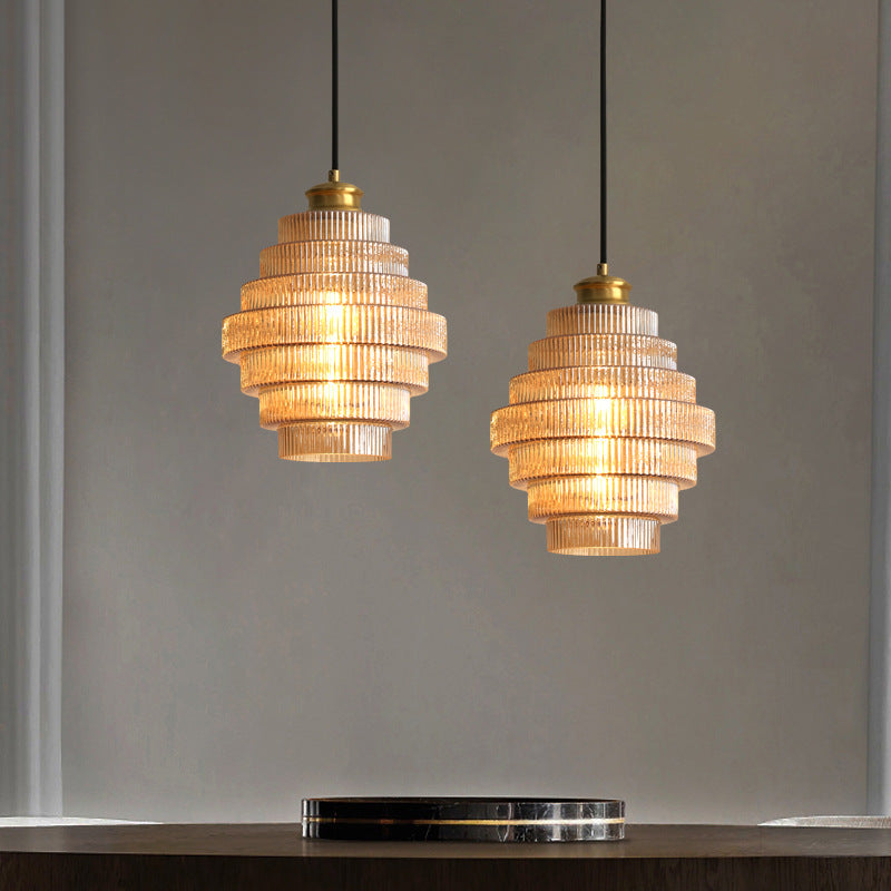 Lampe Suspendue en Verre et Laiton en Forme de Bouteille