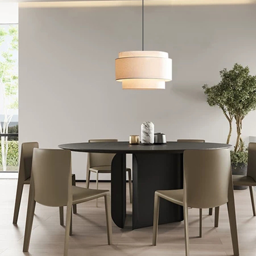 BeigeDrum | Abat-jour en Lin Beige Élégant – Suspension à Couches Style Bauhaus