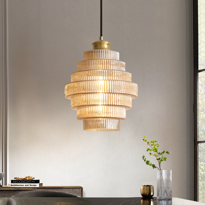 Lampe Suspendue en Verre et Laiton en Forme de Bouteille